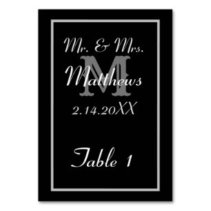 Elegant Monogram Black Est. Year Wedding  Table Number