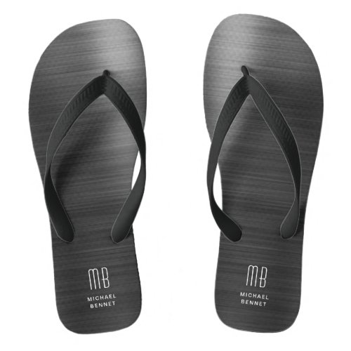 Elegant Monogram Black Flip Flops