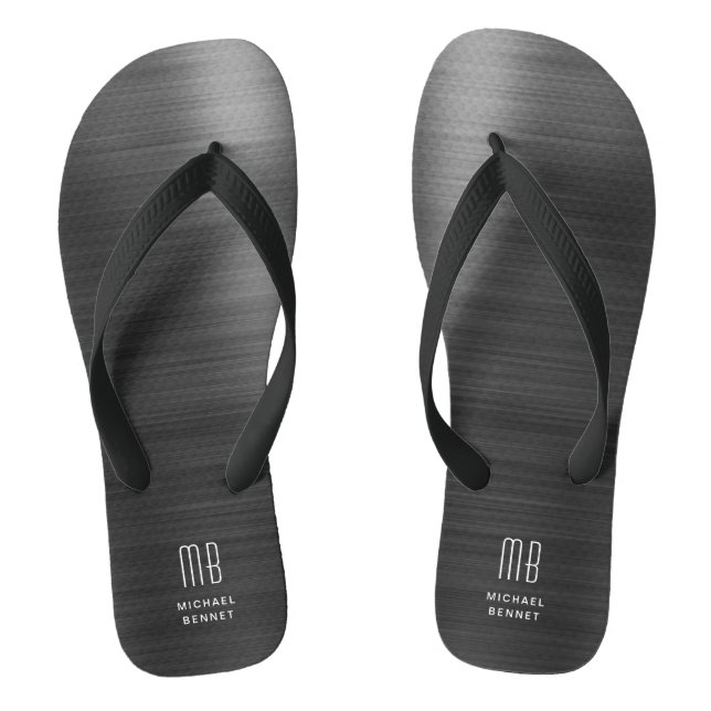 Elegant Monogram Black Flip Flops (Footbed)