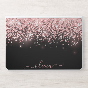 Elegant monogram black glitter Laptop skin