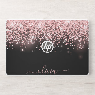 Elegant monogram black glitter Laptop skin