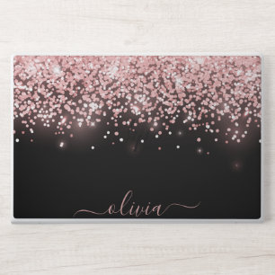 Elegant monogram black glitter Laptop skin