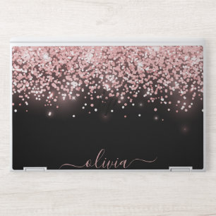 Elegant monogram black glitter Laptop skin