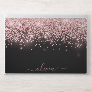 Elegant monogram black glitter Laptop skin