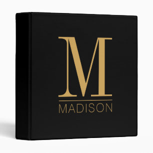 Elegant Monogram Black Gold 3 Ring Binder