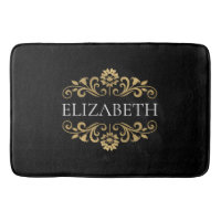 Elegant Monogram Black Gold Bath Mat