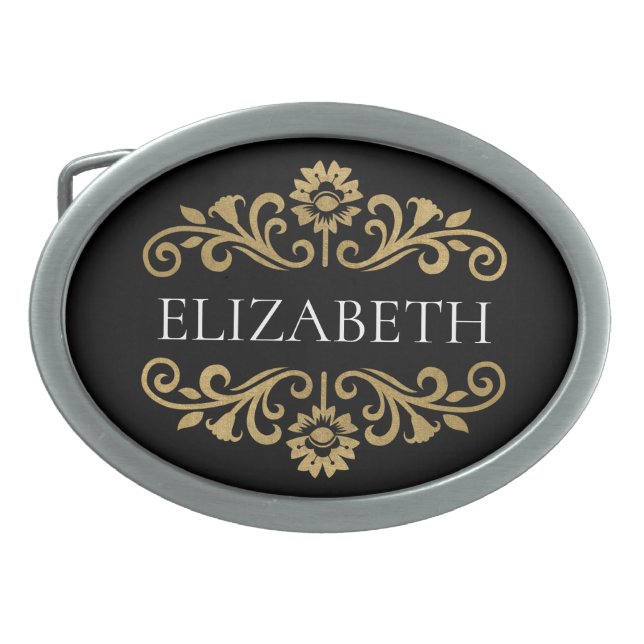 Elegant Monogram Black Gold Belt Buckle (Front)