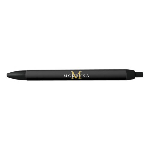 Elegant Monogram Black Gold Classic Initial Name Black Ink Pen