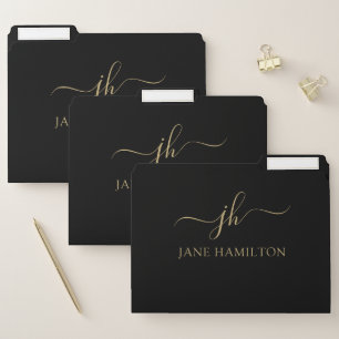 Elegant Monogram Black Gold File Folder