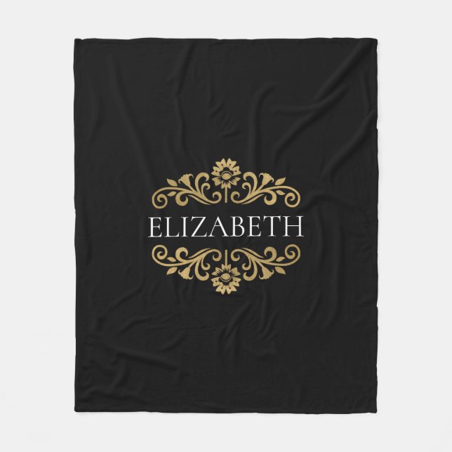 Elegant Monogram black Gold Fleece Blanket (Front)