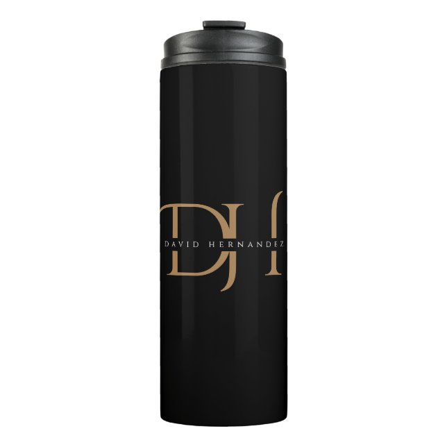 Elegant Monogram Black Gold Initials Modern Custom Thermal Tumbler (Front)