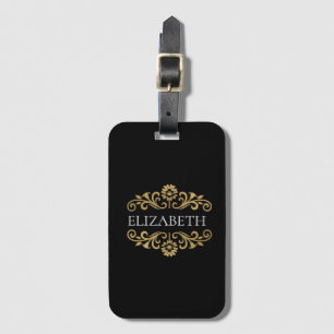 Elegant Monogram Black Gold Luggage Tag
