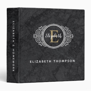 Elegant Monogram Black Gold Marble Homework 3 Ring 3 Ring Binder