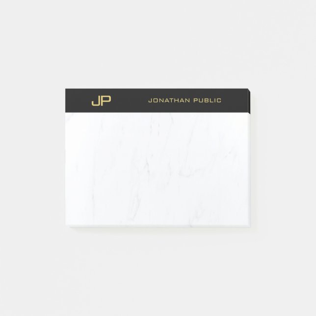 Elegant Monogram Black Gold Marble Template Post-it Notes (Front)