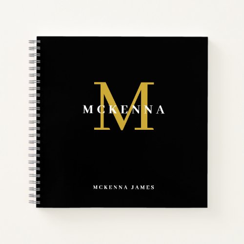 Elegant Monogram Black Gold Modern Initial Name Notebook