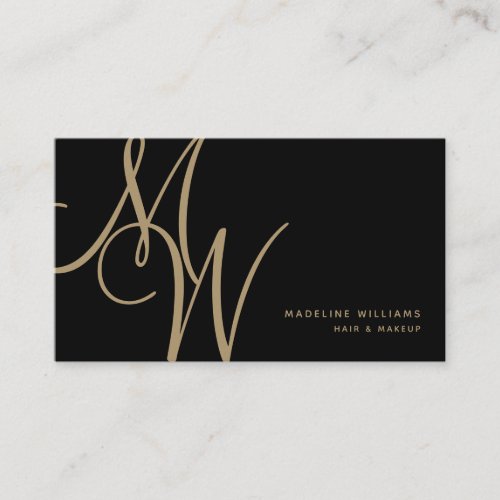 Elegant Monogram Black Gold Modern Script Initials Business Card
