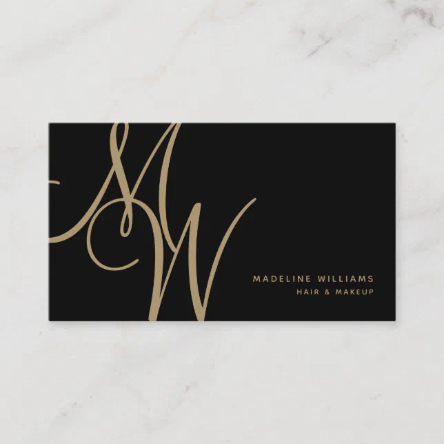 Elegant Monogram Black Gold Modern Script Initials Business Card | Zazzle