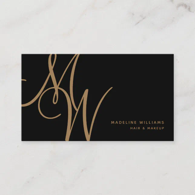 Elegant Monogram Black Gold Modern Script Initials Business Card | Zazzle
