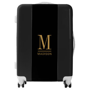 Elegant Monogram Black Gold Name Luggage