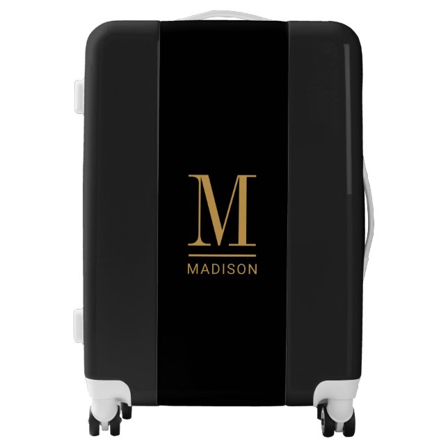 Elegant Monogram Black Gold Name  Luggage (Front)