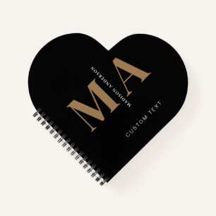 Elegant Monogram Black Gold Name Notebook