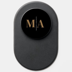 Elegant Monogram Black Gold Name PopSocket