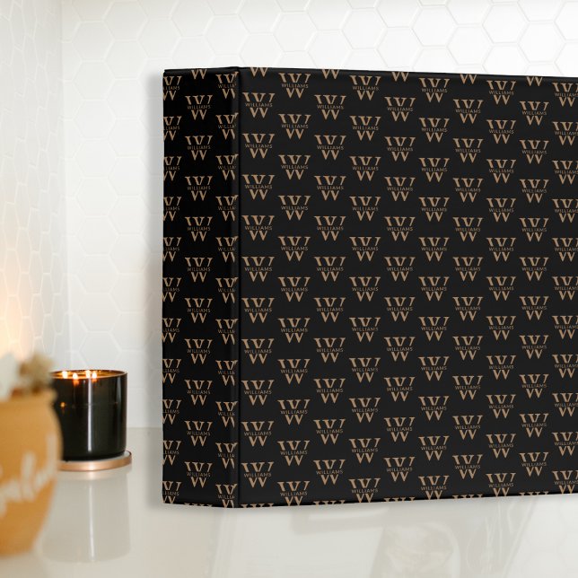 Elegant Monogram Black Gold Name Recipe 3 Ring Binder (Creator Uploaded)