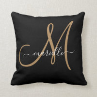 Elegant Monogram Black Gold Name  Throw Pillow