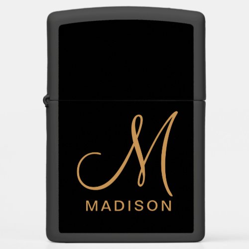 Elegant Monogram Black Gold Name Zippo Lighter