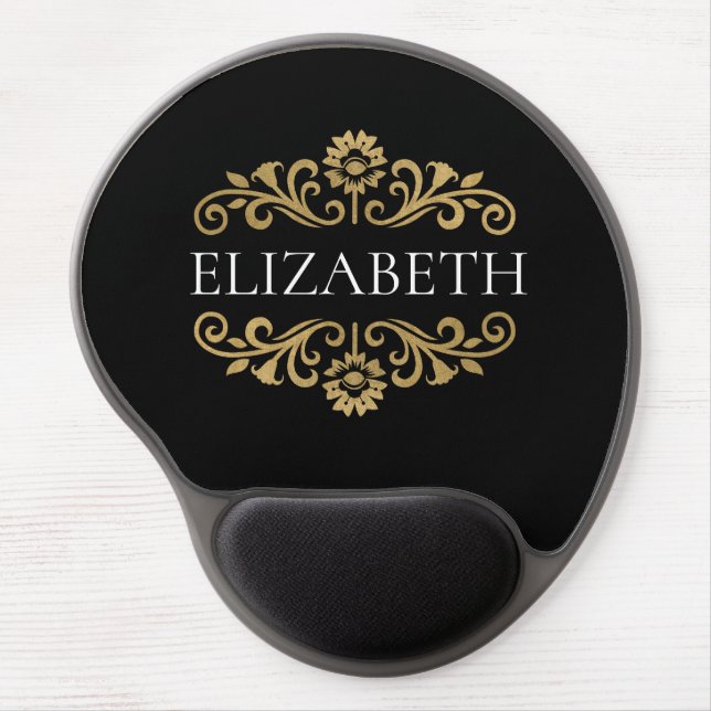 Elegant Monogram black Gold Office School  Gel Mouse Pad (Front)