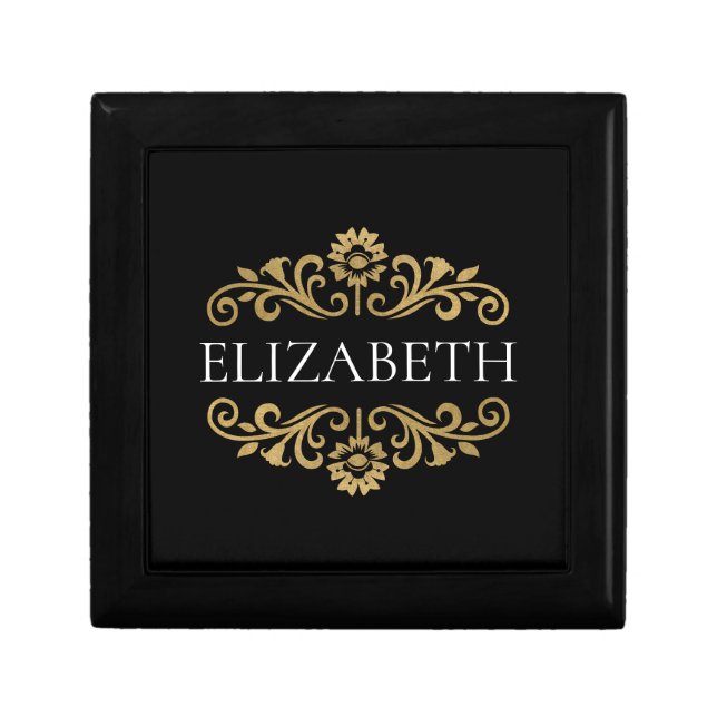 Elegant Monogram black Gold Office School Gift Box (Front)