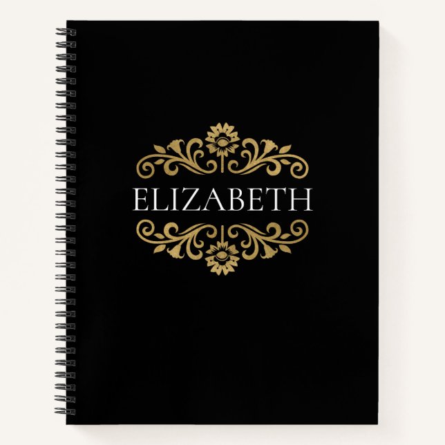 Elegant Monogram black Gold Office School Notebook (Front)