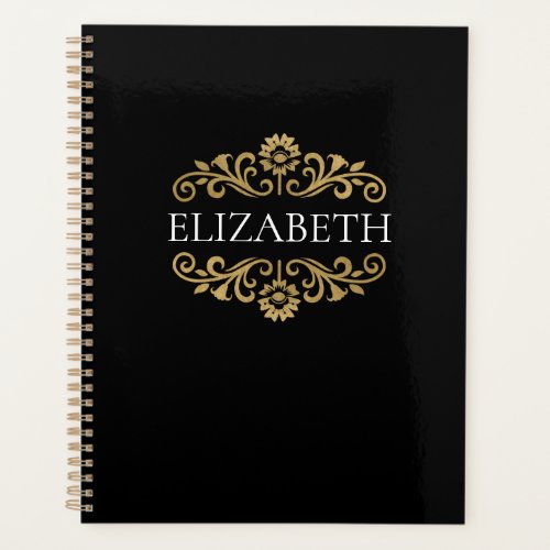 Elegant Monogram black Gold Office School Planner