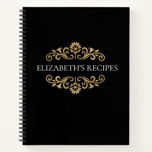 Elegant Monogram black Gold Recipe Cookbook Notebook