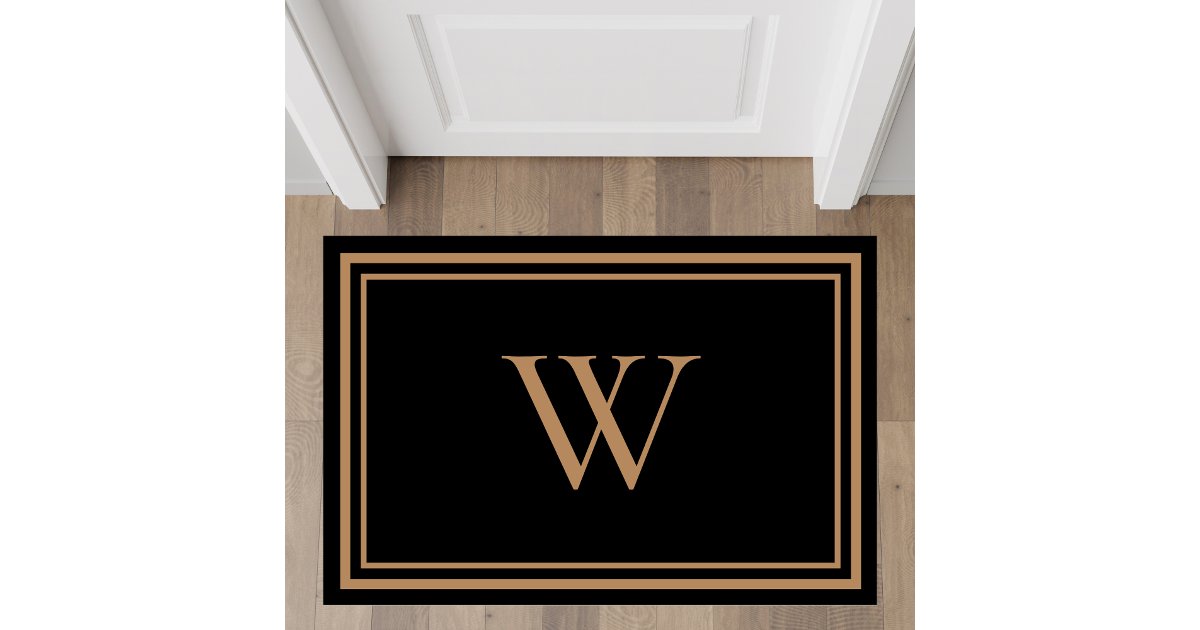 Elegant Monogram Black Gold Rug | Zazzle