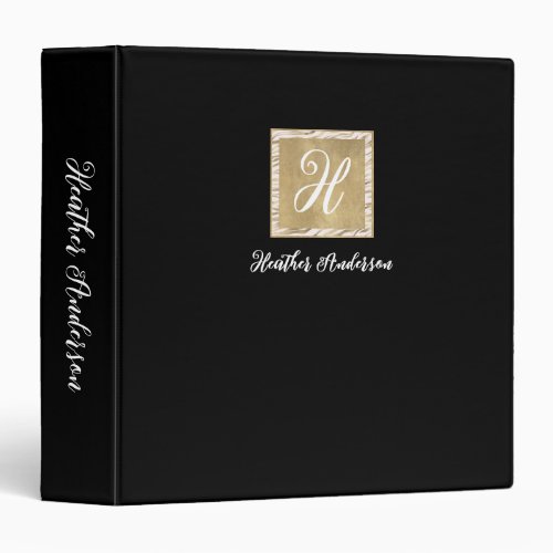 Elegant Monogram Black Gold Script Binder