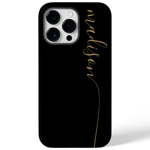 Elegant Monogram Black Gold Script Case-Mate iPhone 14 Pro Max Case