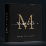 Elegant Monogram Black Gold Script Family Name 3 Ring Binder<br><div class="desc">Elegant Monogram Gold Black White Script Name Home Office Professional Work Back to School Recipe Family Name 3 ring binder</div>