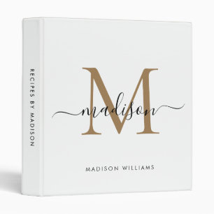 Elegant Monogram Black Gold Script Kitchen Recipe 3 Ring Binder