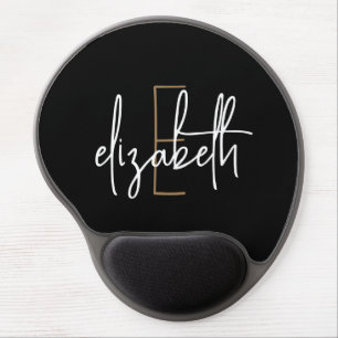 Elegant Monogram Black Gold Script Mouse Pad