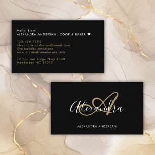 Elegant Monogram Black Gold Script Name Business Card