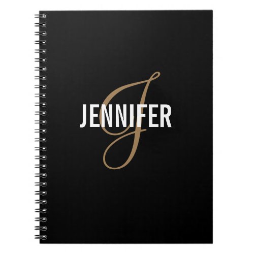 Elegant Monogram Black Gold Script name Notebook