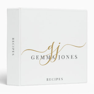 Elegant Monogram Black Gold Script Name Recipe 3 Ring Binder