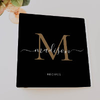 Elegant Monogram Black Gold Script Name Recipe