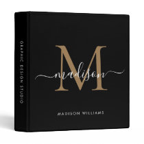 Elegant Monogram Black Gold Script Office School 3 Ring Binder Elegant Monogram Black Gold Script Office School 3 Ring Binder