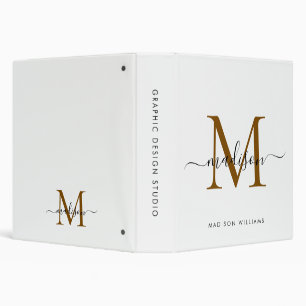 Elegant Monogram Black Gold Script Office School 3 Ring Binder