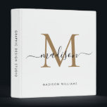 Elegant Monogram Black Gold Script Office School 3 Ring Binder<br><div class="desc">Elegant Monogram White Gold Black Script Name Home Office Professional Work Back to School Recipe 3 ring binder</div>