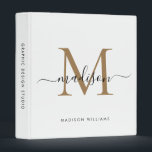 Elegant Monogram Black Gold Script Office School 3 Ring Binder<br><div class="desc">Elegant Monogram White Gold Black Script Name Home Office Professional Work Back to School Recipe 3 ring binder</div>
