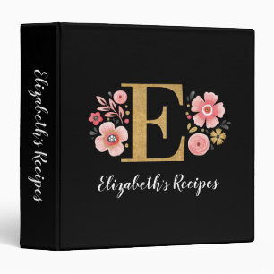 Elegant Monogram Black Gold Script Recipe 3 Ring B 3 Ring Binder