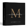 Elegant Monogram Black Gold Script Wedding Album 3 Ring Binder